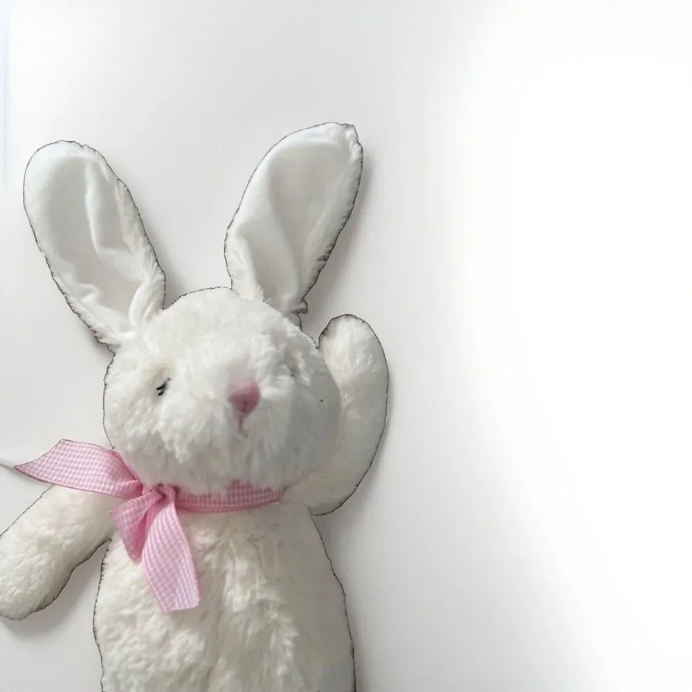 The Children’s Place 13” Plush Bunny Rabbit Ivory White Stuffed Animal Pink Bow